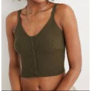 aerie ribbed button front cropped sweater tank top